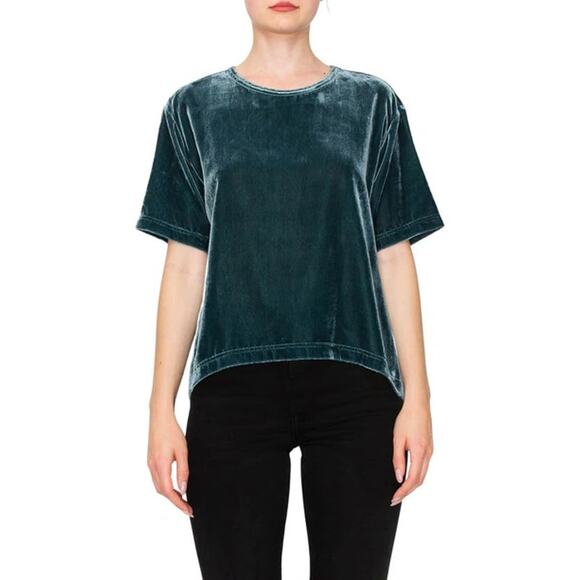 New ~ MELLODAY ~ Purple Short Sleeve Crew Neck Velvet T-Shirt Size Small - Picture 6 of 6